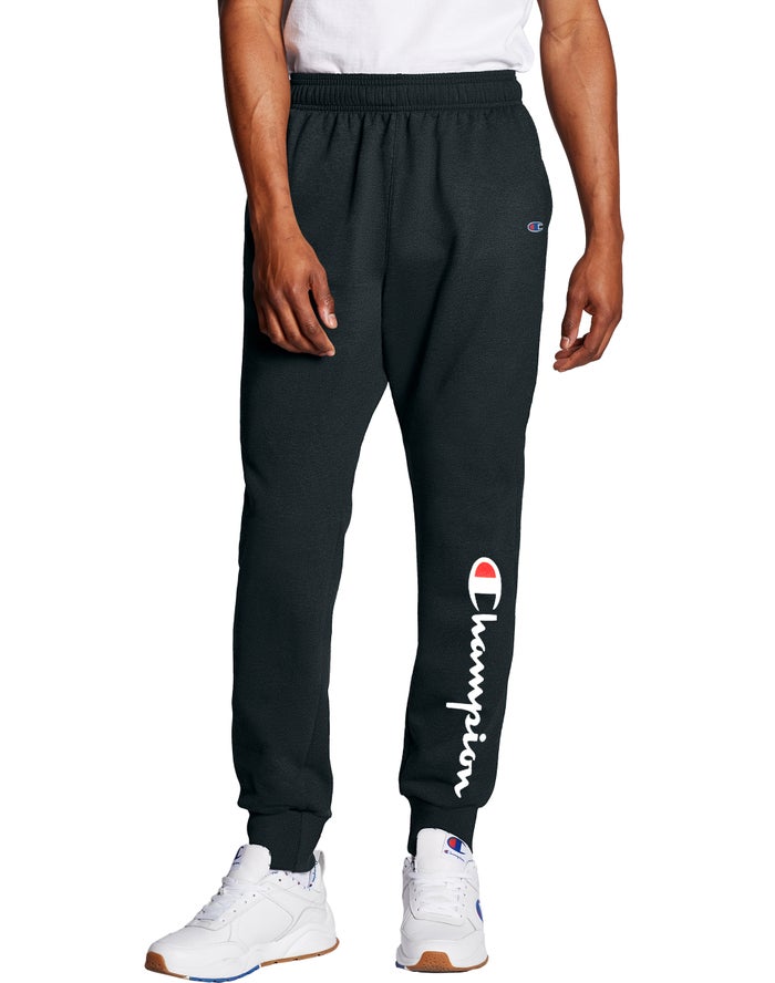 Pantaloni Jogging Champion Powerblend Fleece Script Logo Barbati Negrii - Romania XEFCIRD-84